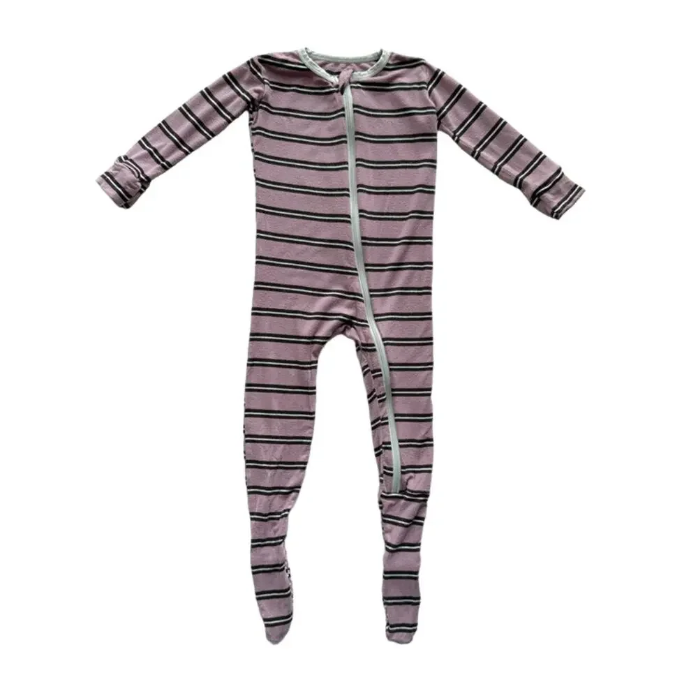 Kickee Pants Footie Sleeper In Elderberry Kenya Stripe